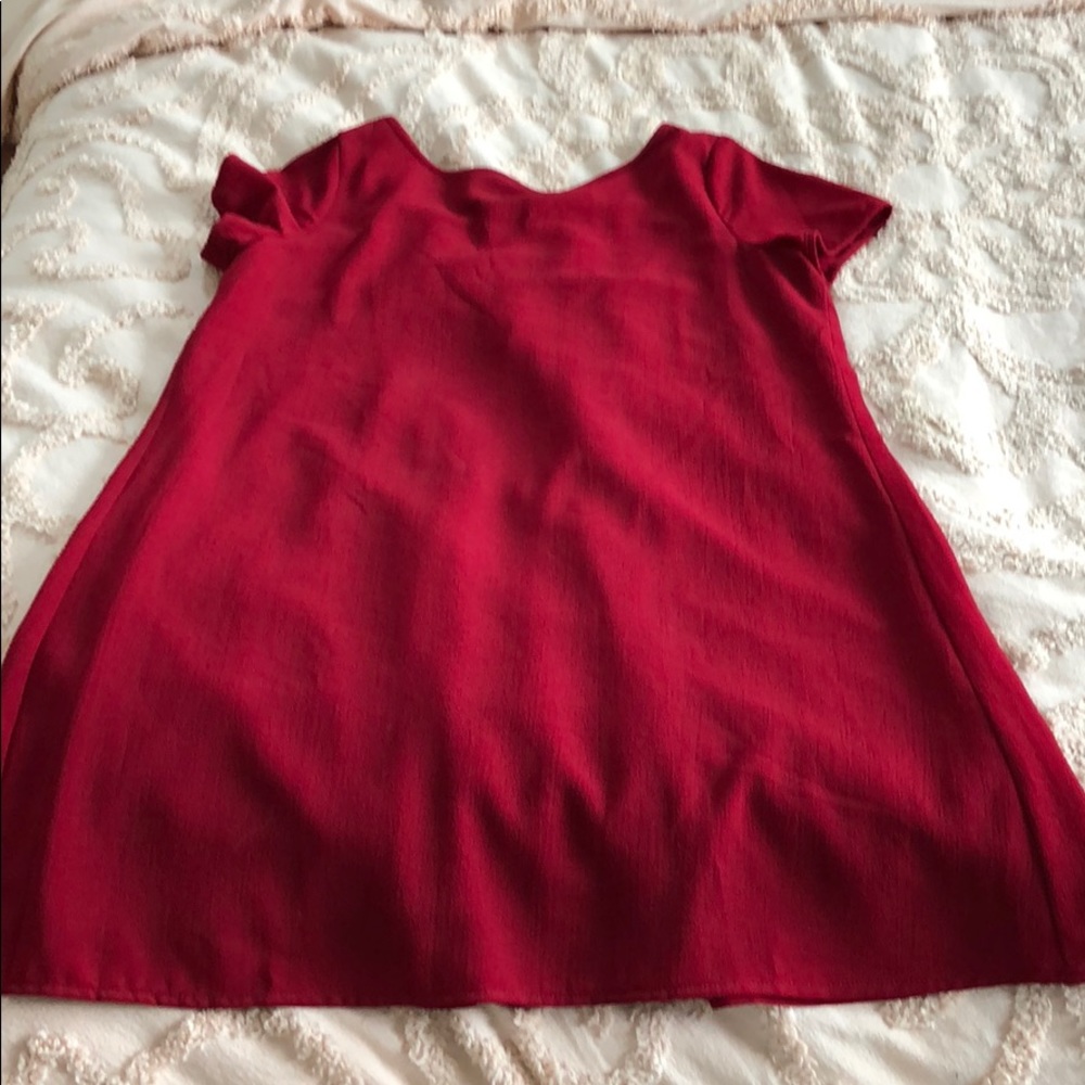 Red flowy midi dress with pleated scoop back